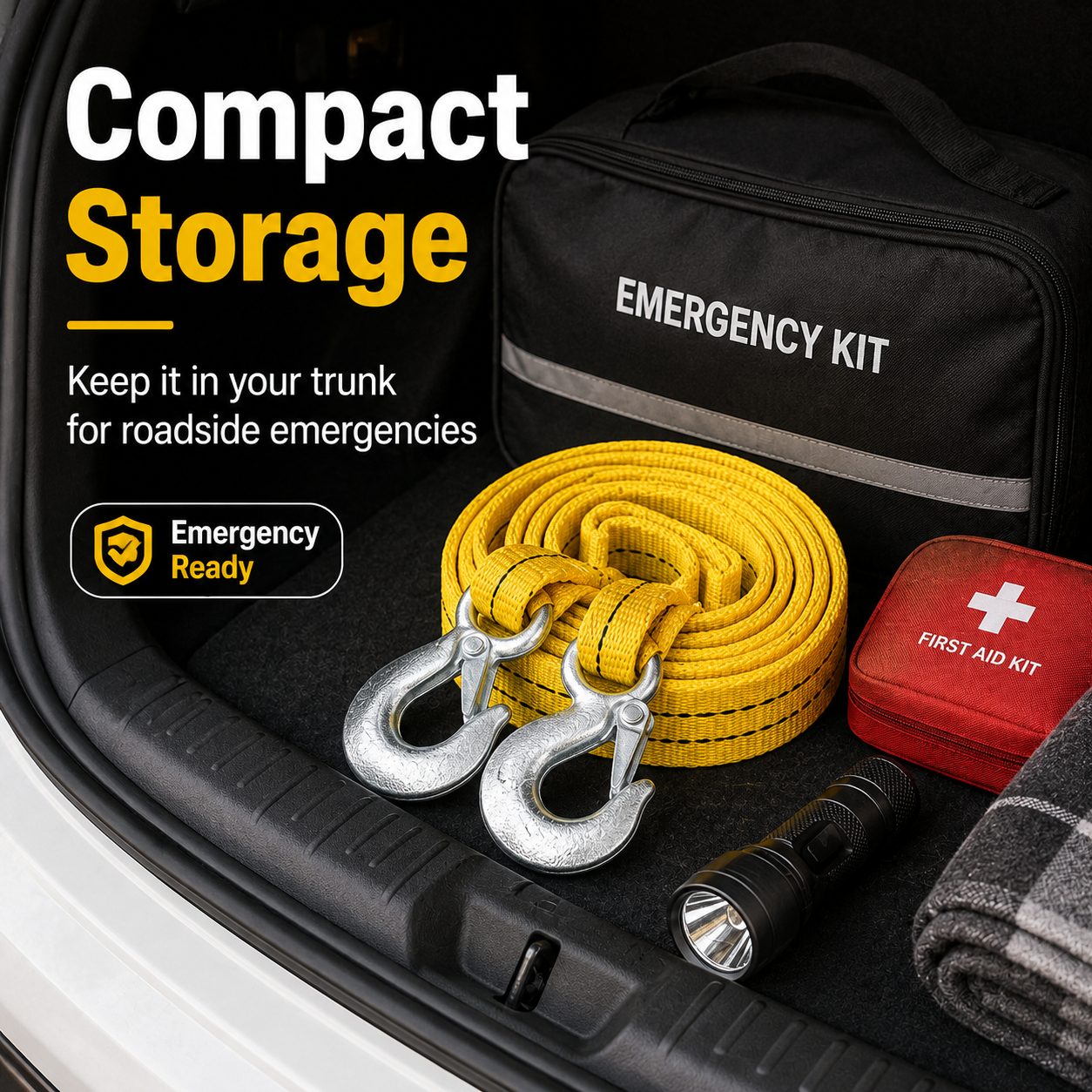 Heavy Duty Car Tow Strap with Safety Hooks